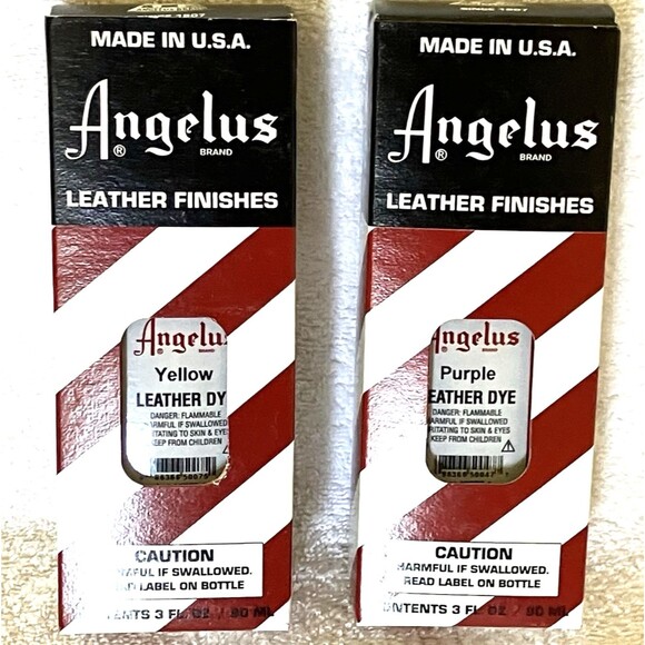 Angelus Leather Dye 2 NEW Purple + Yellow 3 Ounce Applicators Shoe Craft Purse - Picture 5 of 9